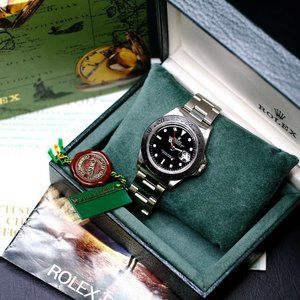 MENS ROLEX EXPLORER II 16570 SS BLACK DIAL 40MM WATCH WITH ORIGINAL BOX & PAPERS